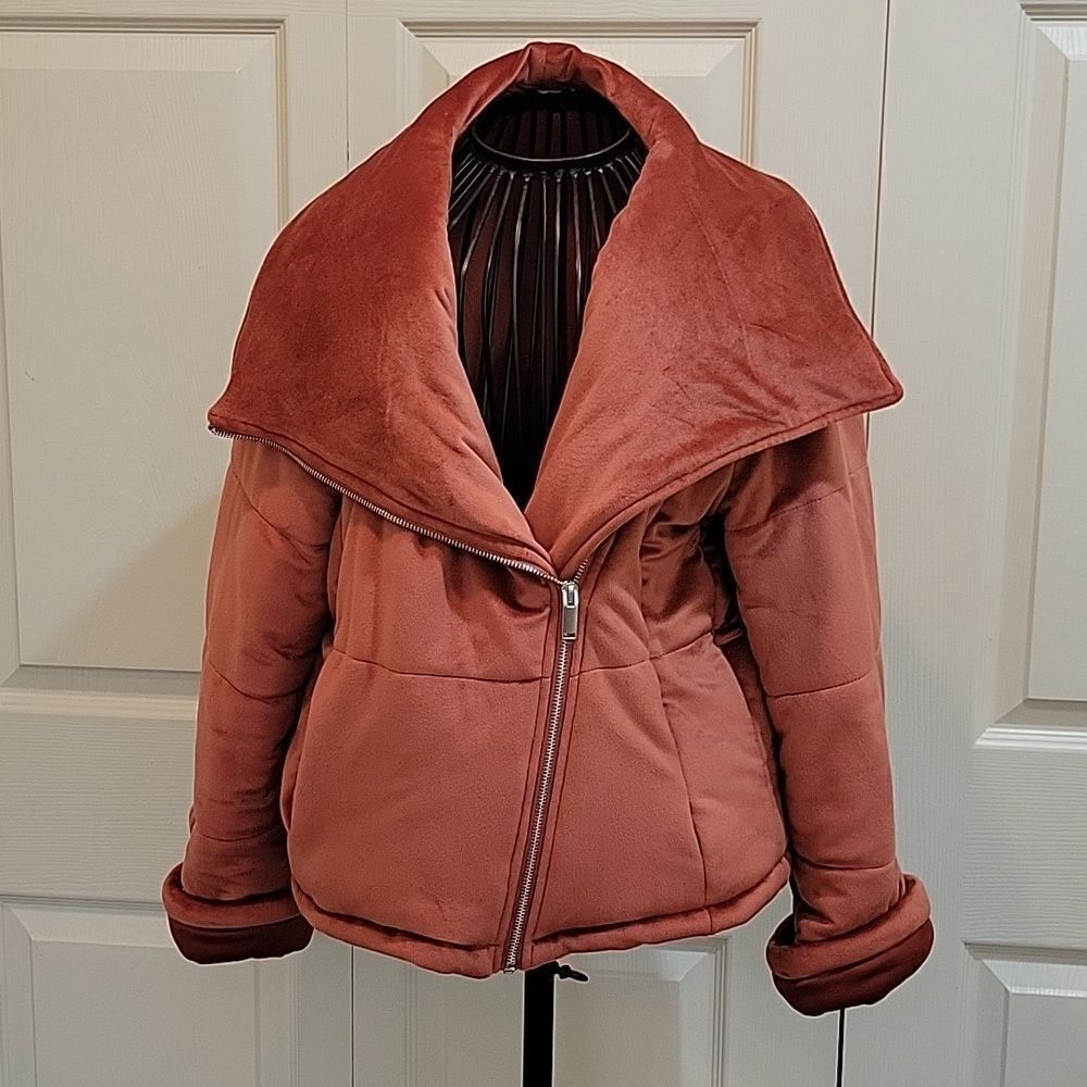 HYFVE Rust Velvet Puffy Moto Jacket Size Small